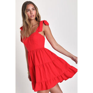 Lulus Tier-ly Delightful Red Tie-strap Tiered Bustier Mini Dress - Size XL